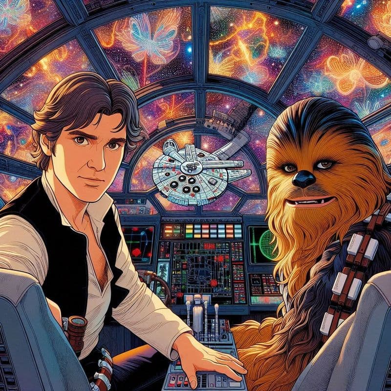 Han Solo and Chewbacca, Fast SDXL. Image for A Galactic Comedy by Amar Vyas