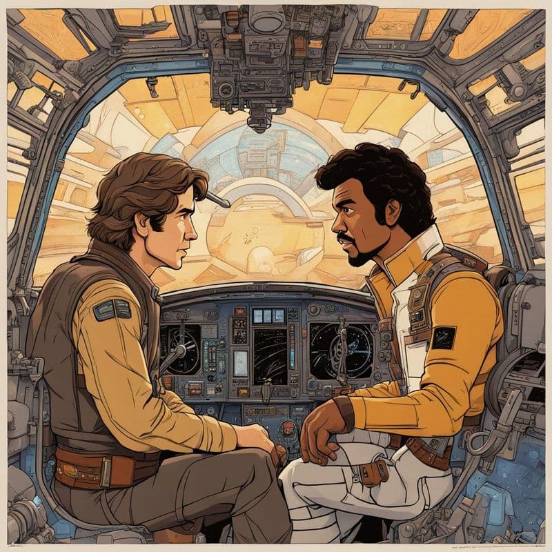 Han Solo and Lando, MagicStudio. Image for A Galactic Comedy by Amar Vyas