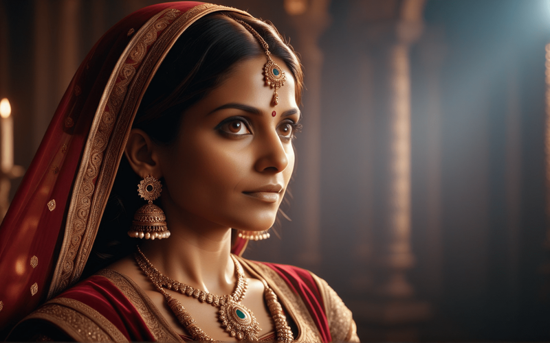 A portrait of a 40 year old Indian woman in Renaissance style